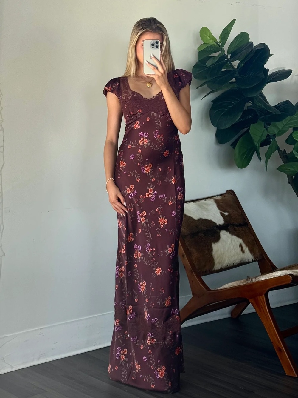 Free People Butterly Babe Floral Satin Maxi Dress